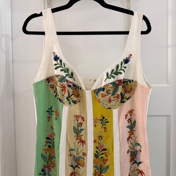 New W Mark Farm Rio Multicolor Delicate Floral Stripes Linen Maxi Dress Large - Picture 2 of 11